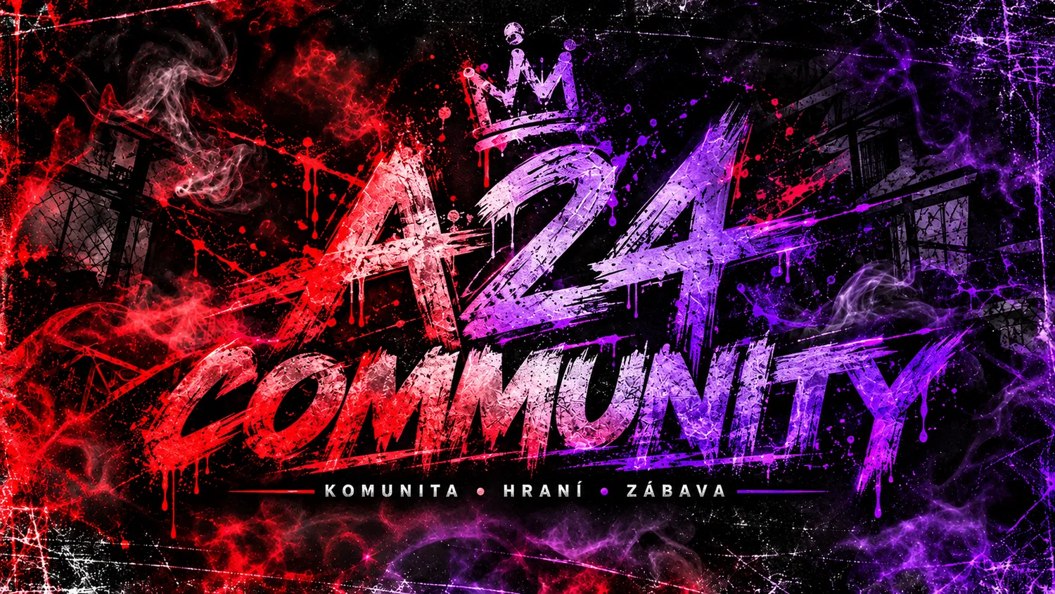 A24 Community — červená a fialová herní grafika